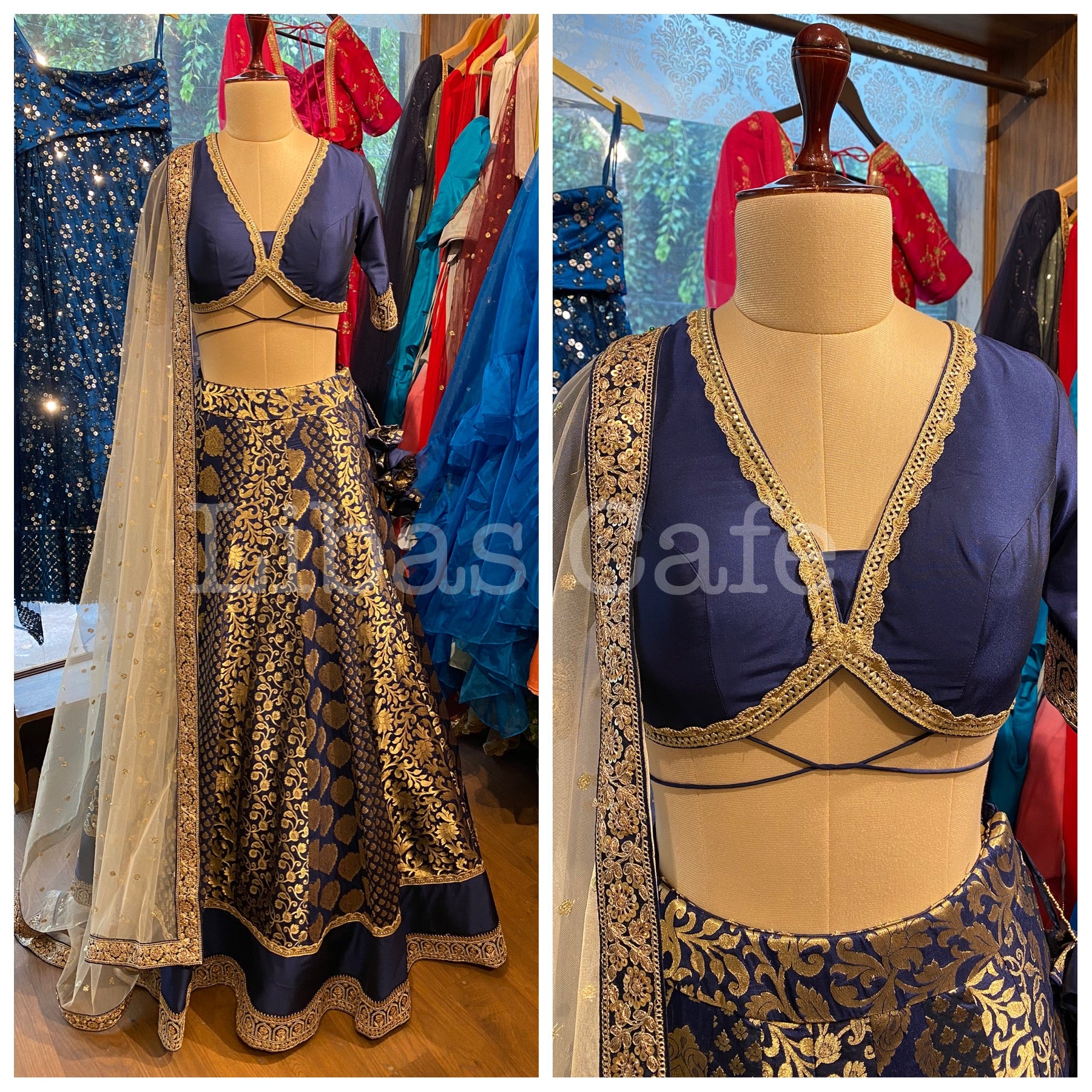 Midnight Blue Brocade Lehenga